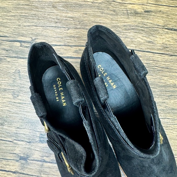 Cole Haan black suede Jensynn booties, buckle black leather ankle boots, size 8 - Picture 6 of 7
